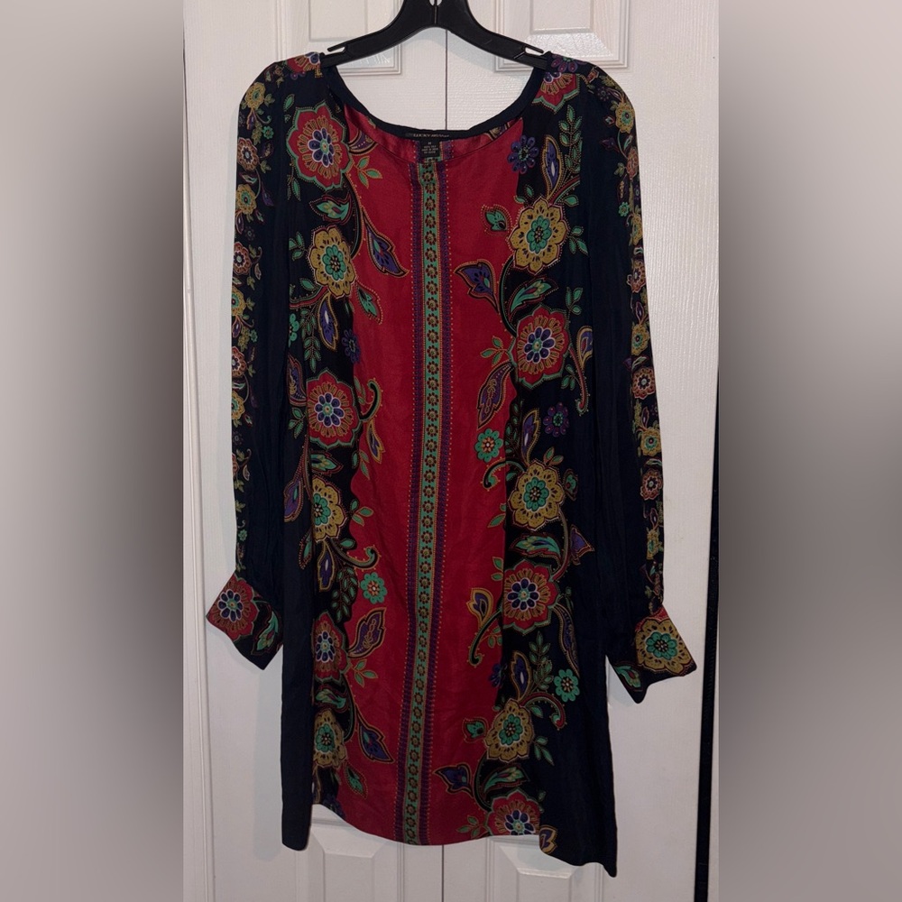 Lucky Brand Red and Black Floral Long Sleeve Dress